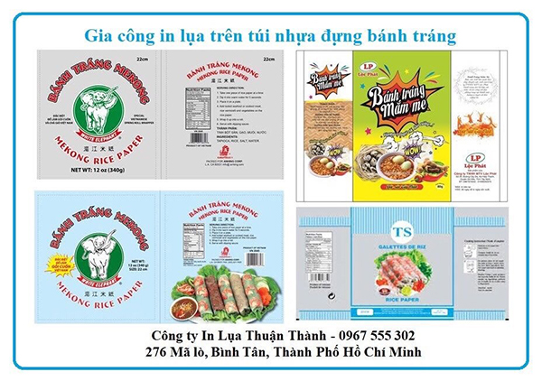 Gia công in lụa trên túi nhựa đựng bánh tráng - In Lụa & In UV Thuận Thành - Công Ty In Lụa & In UV Thuận Thành
